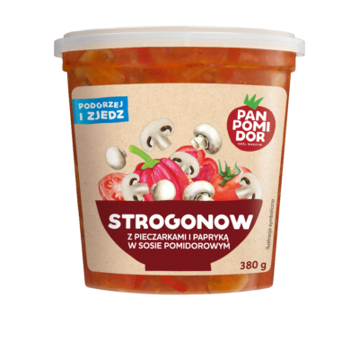 strogonow z pieczarkami i papryką w sosie pomidorowym